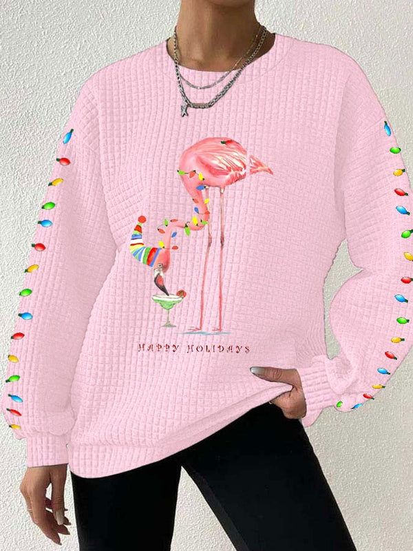 Women's Merry Christmas Flamingo Waffle Sweatshirt