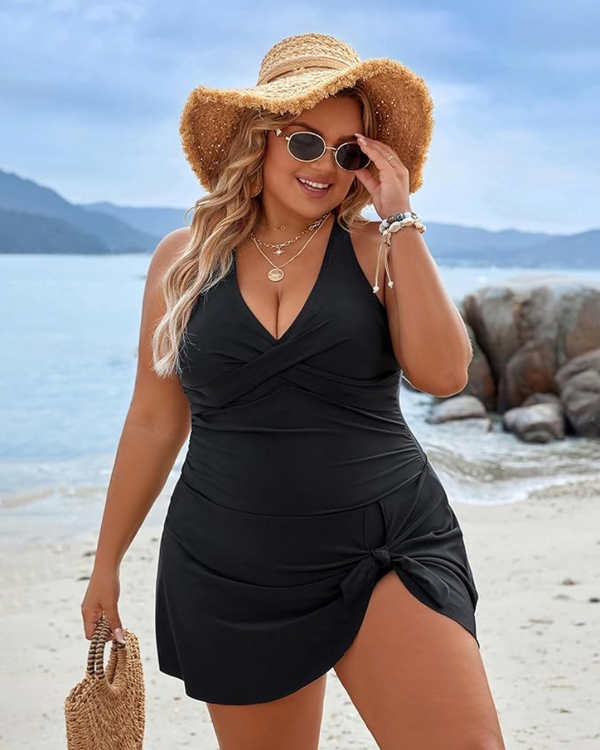 Plus Size One Piece Swim Dress Swimsuit Tummy Control Bathing Suits