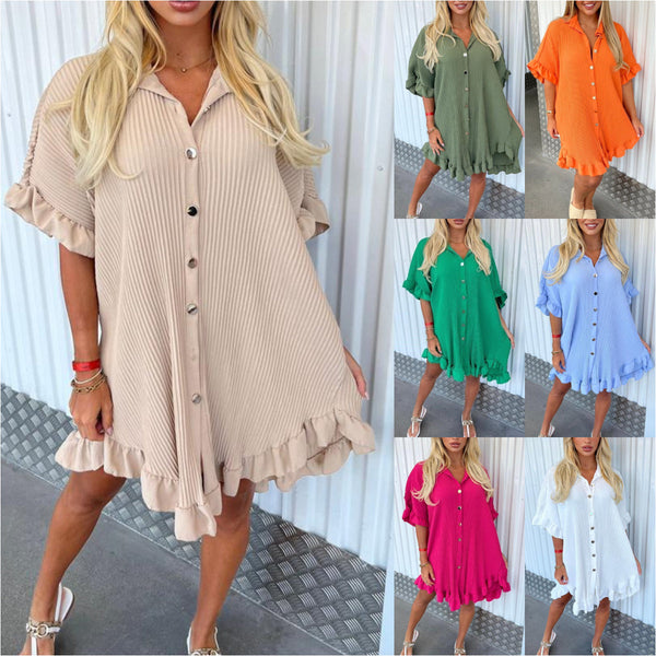 Ruffle Sleeve Irregular Shirt Dress