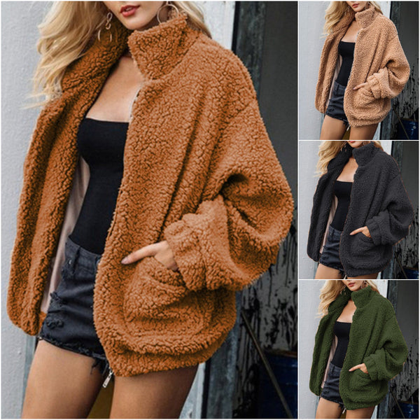 Warm Cardigan Winter Loose Sherpa Fleece Lapel Zipper Jacket